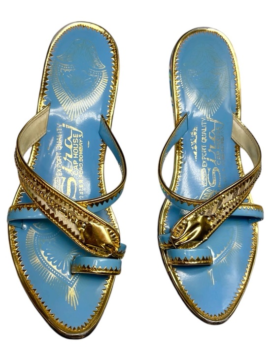 Vintage Shoes - Vintage Kolhapuri Indian Pointed Toe Metallic Sandals Flip Flops Bombay
